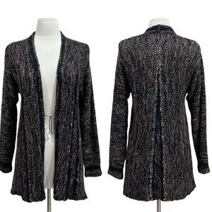 Parvaneh Knitwear Brown Black Cardigan with Colorful Details & Beadwork Closure